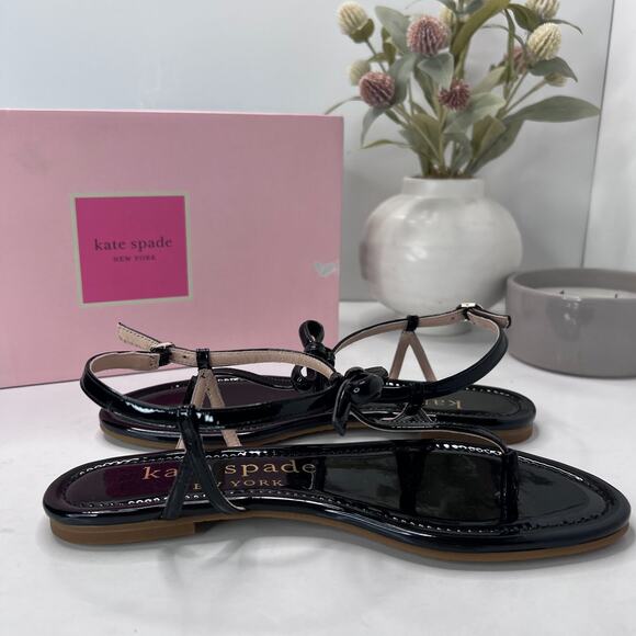 Kate Spade Piazza Patent Bow Ankle Strap Sandal Black K3303 Women 6.5 B NWB - Picture 6 of 10